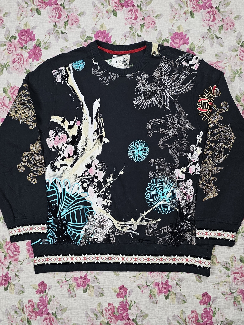 Y2K Ruthless Art Men's Studded Graphic Print Crewneck Pullover Sweatshirt 2XL